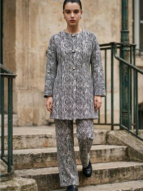 CAbi Gray Herringbone Long Coat